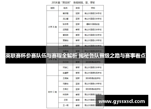 英联赛杯参赛队伍与赛程全解析 揭秘各队晋级之路与赛事看点